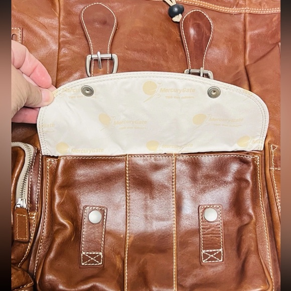 Leather Mercury Gate Barrington Collection Rucksack Backpack Brown Canvas Inside - Picture 13 of 16